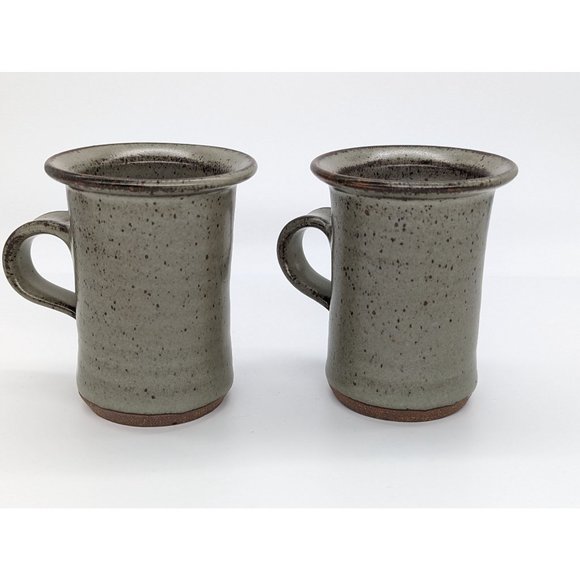 Pottery Mugs Set of 2 Stoneware Ceramic Glazed Dark Trim Grey Gray - Picture 2 of 5